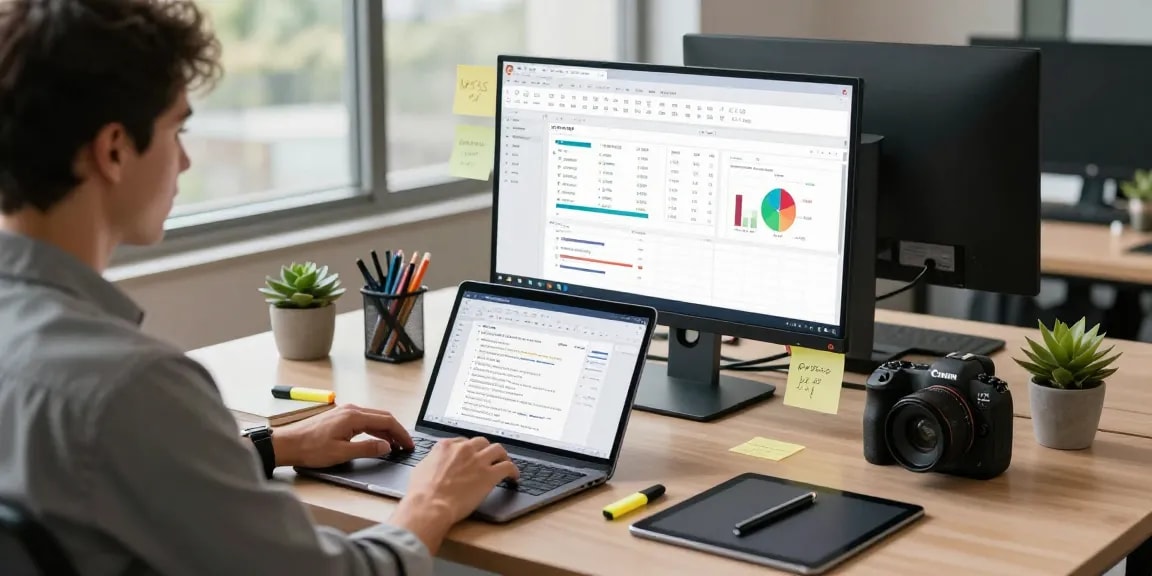 在现代办公室环境中，专业人士使用WPS Office进行数据分析的动态场景。