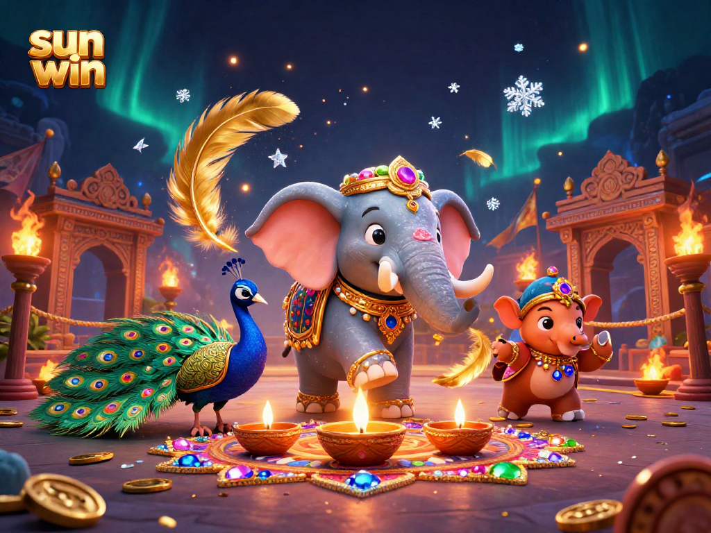 Engage in thrilling gameplay action with sun win at this vibrant casino scene featuring dynamic characters and golden elements.