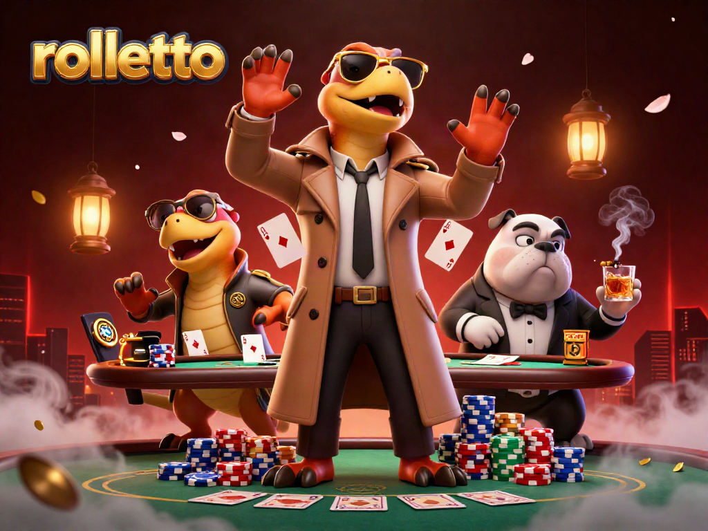 Experience rolletto action with raptors attempting to enter a VIP lounge at a lively casino.