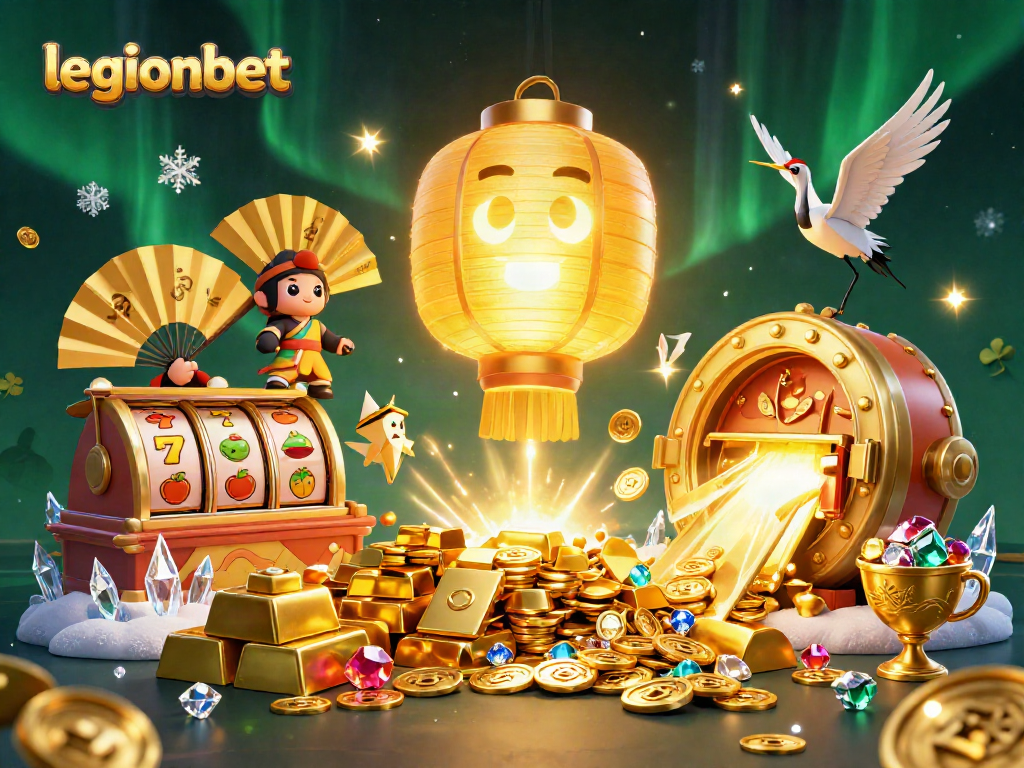 Experience the excitement of legionbet with a vibrant 3D casino scene featuring dynamic slot games.