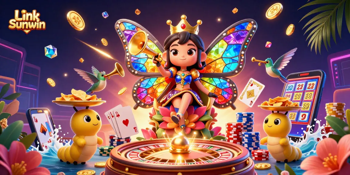 Engage with Link Sunwin through this vibrant 3D illustration showcasing a live casino experience.