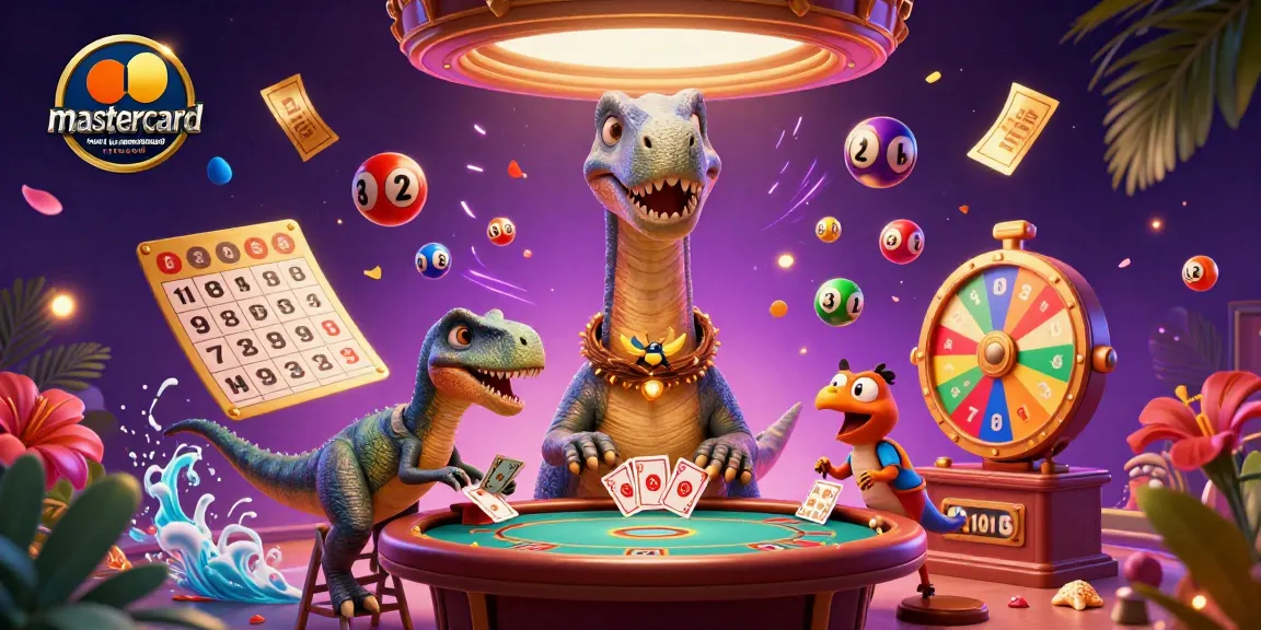 Engage with mastercard betting sites not on gamstop reviewed, featuring colorful lottery balls and a fun brontosaurus character.