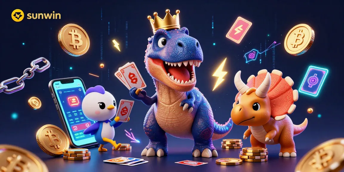 Engage in thrilling casino action with sunwin as a T-Rex shuffles cards and wins big!